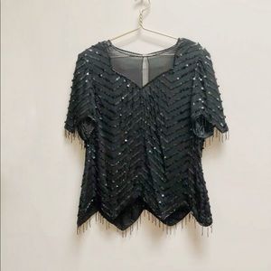 VINTAGE LESLIE FAY EVENING BEADED SILK BLOUSE
L